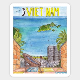 Nha Trang Sea Top View Vietnam Watercolor Illustration Magnet